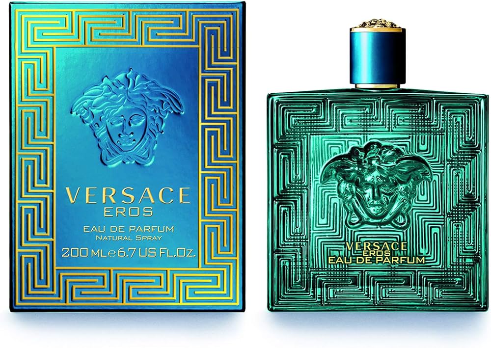 Versace eros eau de parfum cologne 6.7 oz, front side with packaging